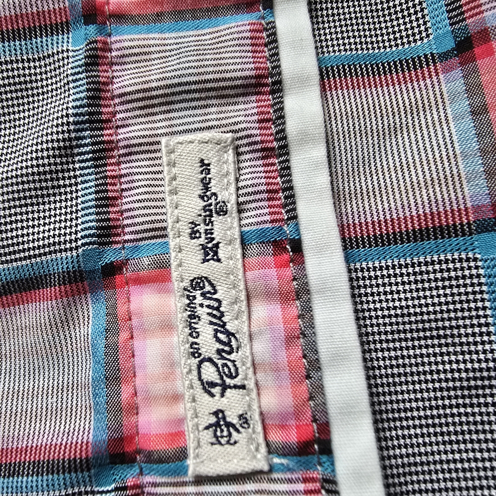 Penguin Men's Plaid Short Sleeve Shirt - Gray and Pink Sz. Small - Picture 5 of 10
